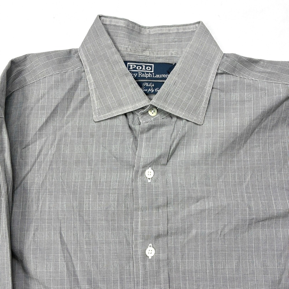 Polo Ralph Lauren Dress Shirt Mens 15.5 33 Gray Plaid Philip Two Ply Cotton VTG